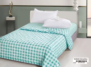 Collection World Kołdra letnia bawełniana miętowo-biała kratka 200x220 cm KH009