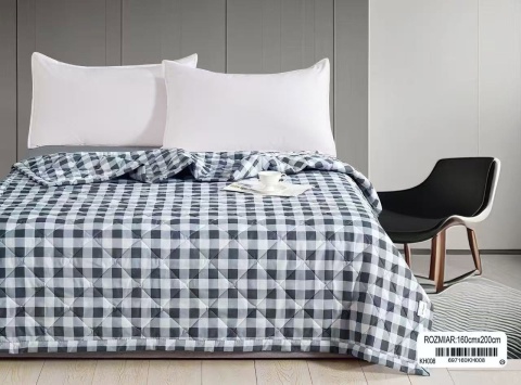 Collection World Kołdra letnia bawełniana szaro-biała kratka 200x220 cm KH008