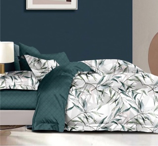 Collection World Pościel bawełniana zielone liście styl naturalny 160x200 cm komplet 3-częściowy M1906