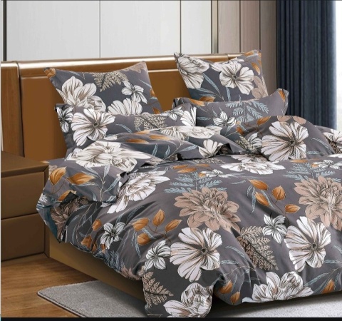 Collection World Pościel bawełniana grafitowa w kwiaty 160x200 cm komplet 3-częściowy M2113