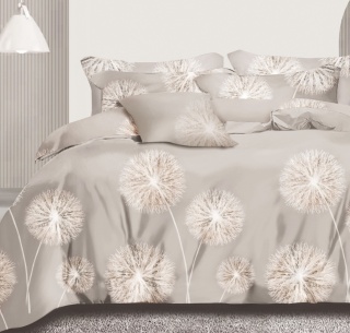 Collection World Pościel bawełniana szaro beżowa dmuchawce styl naturalny 200x220 cm komplet 3-częściowy M2068