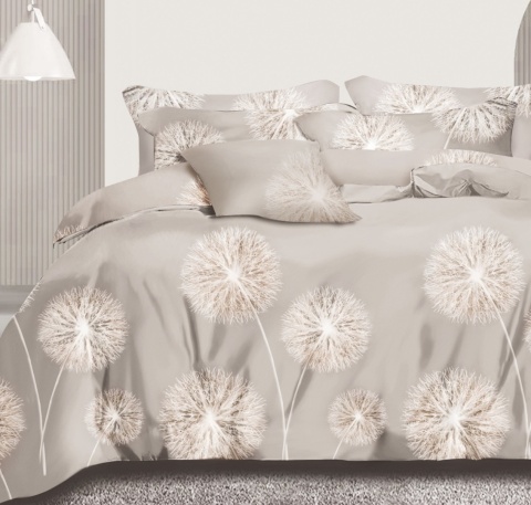 Collection World Pościel bawełniana szaro beżowa dmuchawce styl naturalny 200x220 cm komplet 3-częściowy M2068