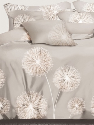 Collection World Pościel bawełniana szaro beżowa dmuchawce styl naturalny 200x220 cm komplet 3-częściowy M2068