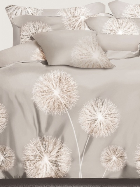 Collection World Pościel bawełniana szaro beżowa dmuchawce styl naturalny 200x220 cm komplet 3-częściowy M2068
