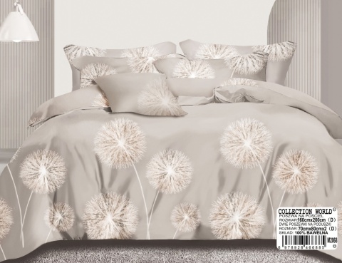 Collection World Pościel bawełniana szaro beżowa dmuchawce styl naturalny 200x220 cm komplet 3-częściowy M2068
