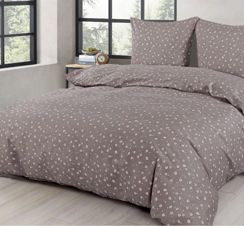 Collection World Pościel bawełniana taupe kwiatowy deseń klasyczna 160x200 cm komplet pościeli 3-częściowy M2060