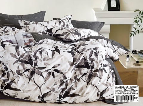 Collection World Pościel bawełniana akwarelowe liście grafitowa 200x220 cm komplet pościeli 3-częściowy M2075