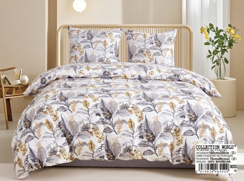Collection World Pościel bawełniana w stylowe liście szaro-złota 160x200 cm komplet pościeli 3-częściowy M2053