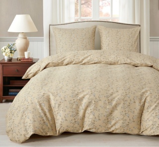 Collection World Pościel bawełniana beżowa kwiatowy wzór elegancka 200x220 cm komplet 3-częściowy M2059