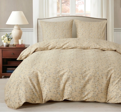 Collection World Pościel bawełniana beżowa kwiatowy wzór elegancka 200x220 cm komplet 3-częściowy M2059
