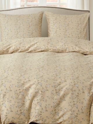 Collection World Pościel bawełniana beżowa kwiatowy wzór elegancka 200x220 cm komplet 3-częściowy M2059