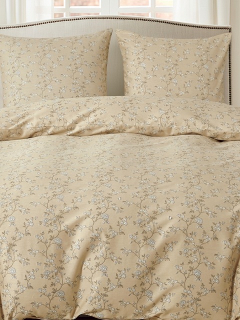 Collection World Pościel bawełniana beżowa kwiatowy wzór elegancka 200x220 cm komplet 3-częściowy M2059