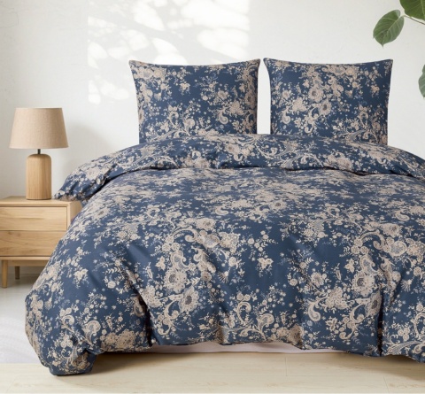 Collection World Pościel bawełniana granatowa paisley orientalna 160x200 cm komplet pościeli 3-częściowy M2085