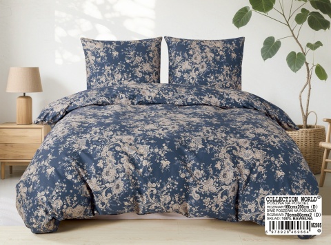 Collection World Pościel bawełniana granatowa paisley orientalna 160x200 cm komplet pościeli 3-częściowy M2085