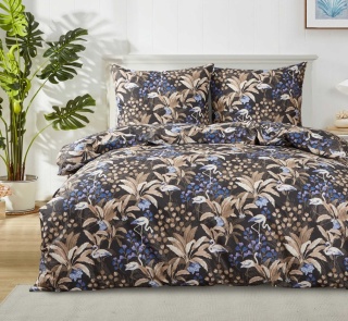 Collection World Pościel bawełniana tropikalne flamingi granatowa 200x220 cm komplet pościeli 3-częściowy M2069