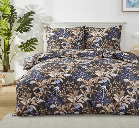Collection World Pościel bawełniana tropikalne flamingi granatowa 200x220 cm komplet pościeli 3-częściowy M2069
