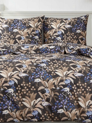 Collection World Pościel bawełniana tropikalne flamingi granatowa 200x220 cm komplet pościeli 3-częściowy M2069