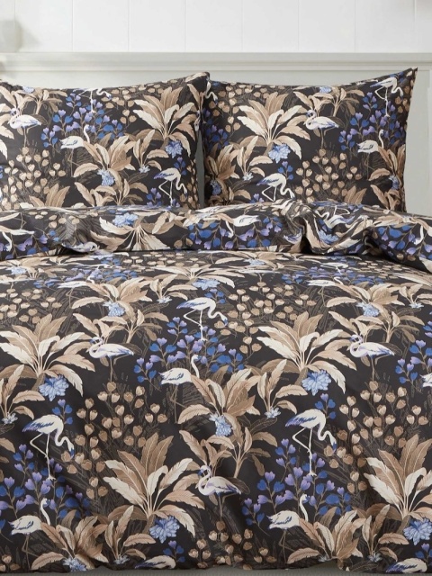 Collection World Pościel bawełniana tropikalne flamingi granatowa 200x220 cm komplet pościeli 3-częściowy M2069