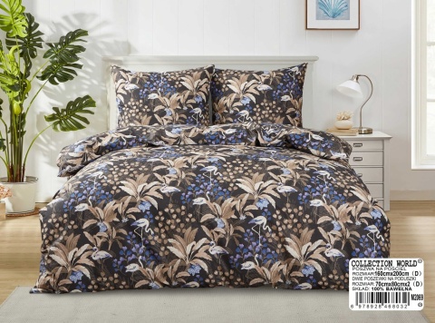 Collection World Pościel bawełniana tropikalne flamingi granatowa 200x220 cm komplet pościeli 3-częściowy M2069