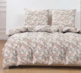 Collection World Pościel bawełniana pastelowe kwiaty szara 200x220 cm komplet pościeli 3-częściowy M2094