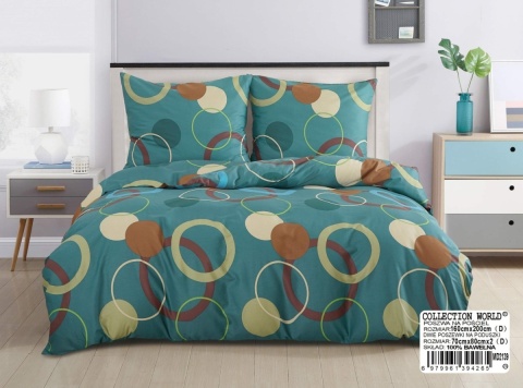 Collection World Pościel bawełniana zielona w kolorowe koła 160x200 cm komplet 3-częściowy M2139