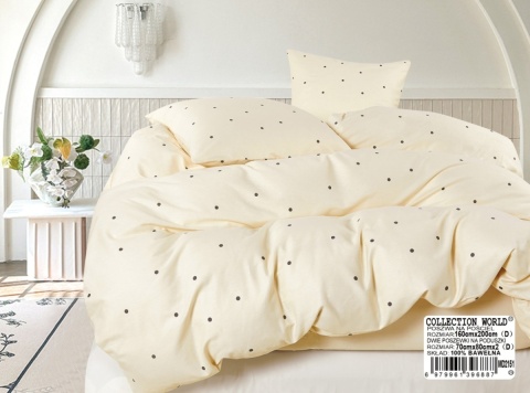 Collection World Pościel bawełniana kremowa w kropki 160x200 cm komplet 3-częściowy M2151