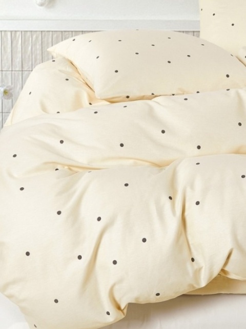 Collection World Pościel bawełniana kremowa w kropki 160x200 cm komplet 3-częściowy M2151