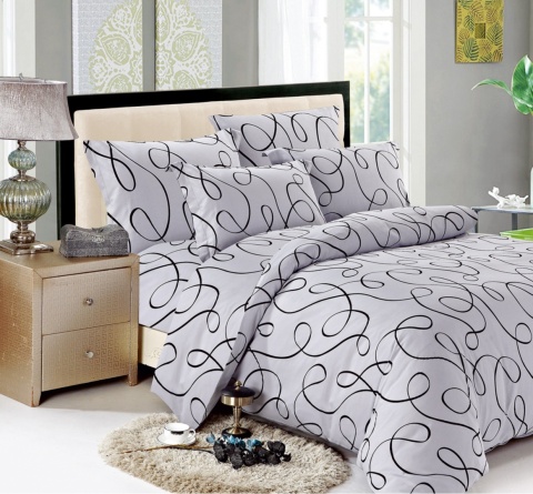 Collection World Pościel bawełniana jasnofioletowa z czarnym abstrakcyjnym wzorem 200x220 cm komplet 3-częściowy M635