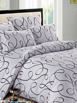 Collection World Pościel bawełniana jasnofioletowa z czarnym abstrakcyjnym wzorem 200x220 cm komplet 3-częściowy M635
