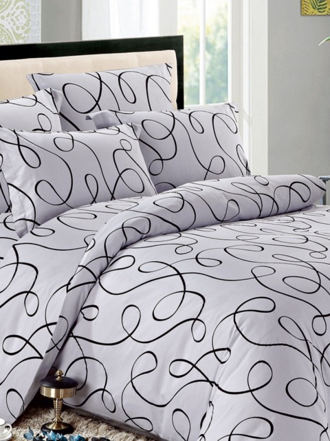Collection World Pościel bawełniana jasnofioletowa z czarnym abstrakcyjnym wzorem 200x220 cm komplet 3-częściowy M635