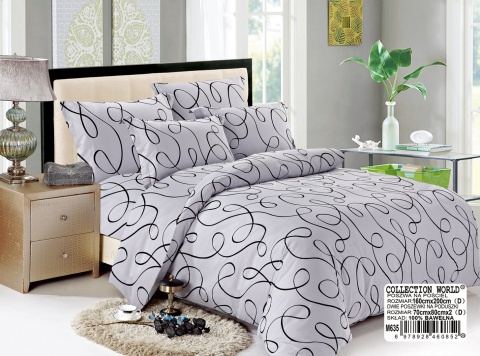 Collection World Pościel bawełniana jasnofioletowa z czarnym abstrakcyjnym wzorem 200x220 cm komplet 3-częściowy M635