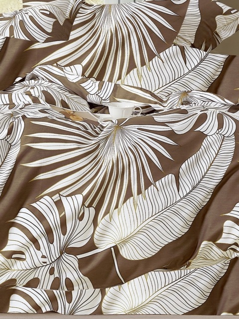 Collection World Pościel bawełniana egzotyczne liście brązowa 200x220 cm komplet pościeli 3-częściowy M2080