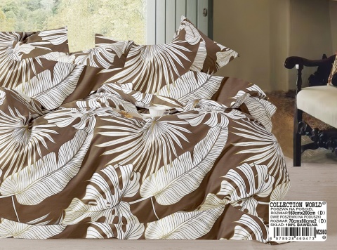 Collection World Pościel bawełniana egzotyczne liście brązowa 200x220 cm komplet pościeli 3-częściowy M2080