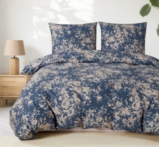 Collection World Pościel bawełniana granatowa paisley orientalna 160x200 cm komplet pościeli 3-częściowy M2085