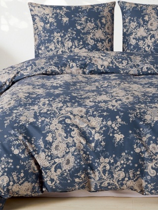 Collection World Pościel bawełniana granatowa paisley orientalna 160x200 cm komplet pościeli 3-częściowy M2085