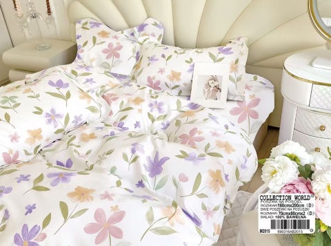 Collection World Pościel bawełniana kwiaty pastelowe romantyczna świeża 160x200 komplet 3-częściowy M2015