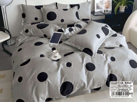 Collection World Pościel bawełniana szara w duże kropki minimalistyczna 160x200 cm komplet 3-częściowy M2076