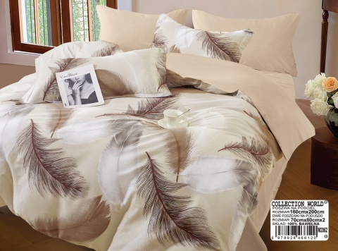 Collection World Pościel bawełniana pióra beżowa elegancka lekka 160x200 cm komplet pościeli 3-częściowy M2062