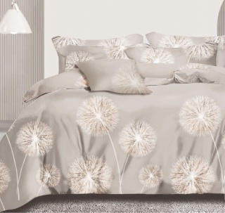 Collection World Pościel bawełniana szaro beżowa dmuchawce styl naturalny 160x200 cm komplet 3-częściowy M2068
