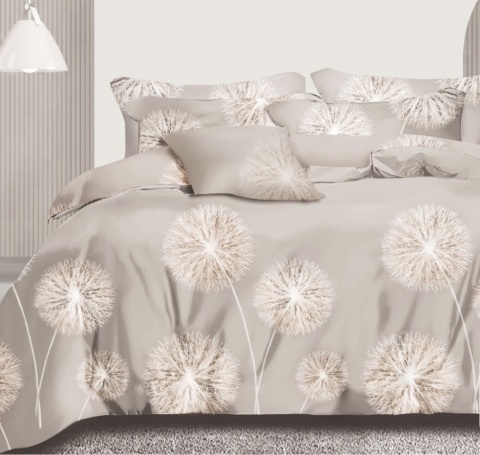 Collection World Pościel bawełniana szaro beżowa dmuchawce styl naturalny 160x200 cm komplet 3-częściowy M2068