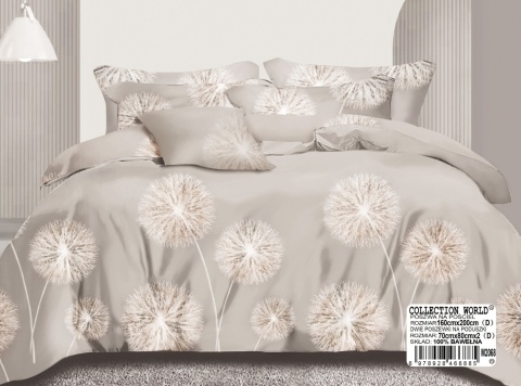 Collection World Pościel bawełniana szaro beżowa dmuchawce styl naturalny 160x200 cm komplet 3-częściowy M2068