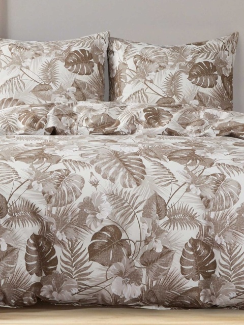 Collection World Pościel bawełniana beżowo brązowe liście tropikalne 160x200 cm komplet 3-częściowy M2071