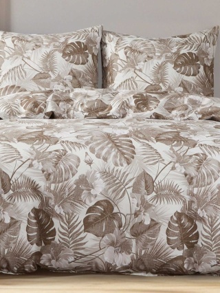 Collection World Pościel bawełniana beżowo brązowe liście tropikalne 200x220 cm komplet 3-częściowy M2071