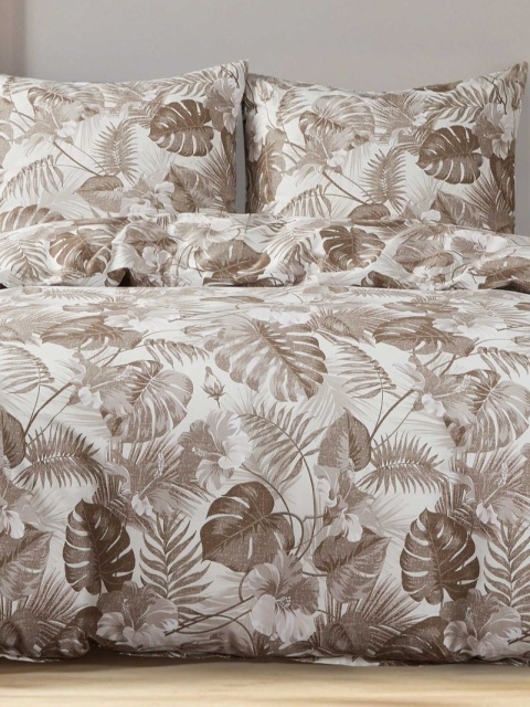 Collection World Pościel bawełniana beżowo brązowe liście tropikalne 200x220 cm komplet 3-częściowy M2071
