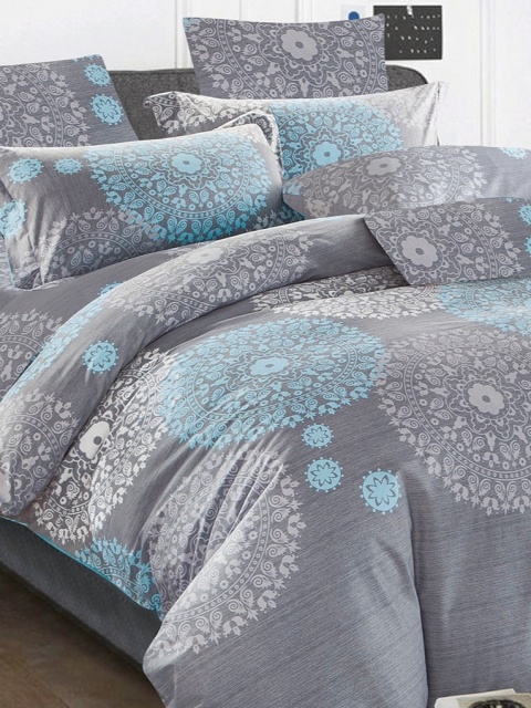 Collection World Pościel bawełniana szaro-turkusowa z ornamentowym wzorem 220x200 cm komplet 3-częściowy M825