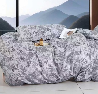 Collection World Pościel bawełniana szara z motywem liści 200x220 cm komplet 3-częściowy M2056