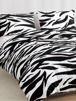 Collection World Pościel bawełniana w wzór zebra kontrastowa 160x200 cm komplet pościeli 3-częściowy M1562