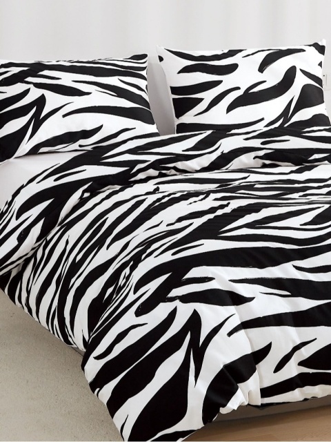 Collection World Pościel bawełniana w wzór zebra kontrastowa 160x200 cm komplet pościeli 3-częściowy M1562