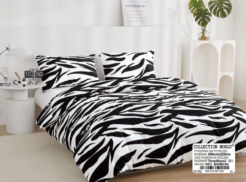Collection World Pościel bawełniana w wzór zebra kontrastowa 160x200 cm komplet pościeli 3-częściowy M1562
