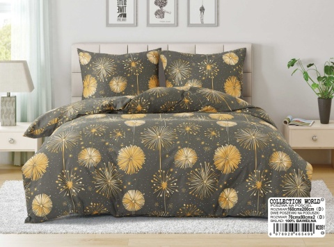 Collection World Pościel bawełniana złote kwiaty na grafitowym tle 200x220 cm komplet pościeli 3-częściowy M2051